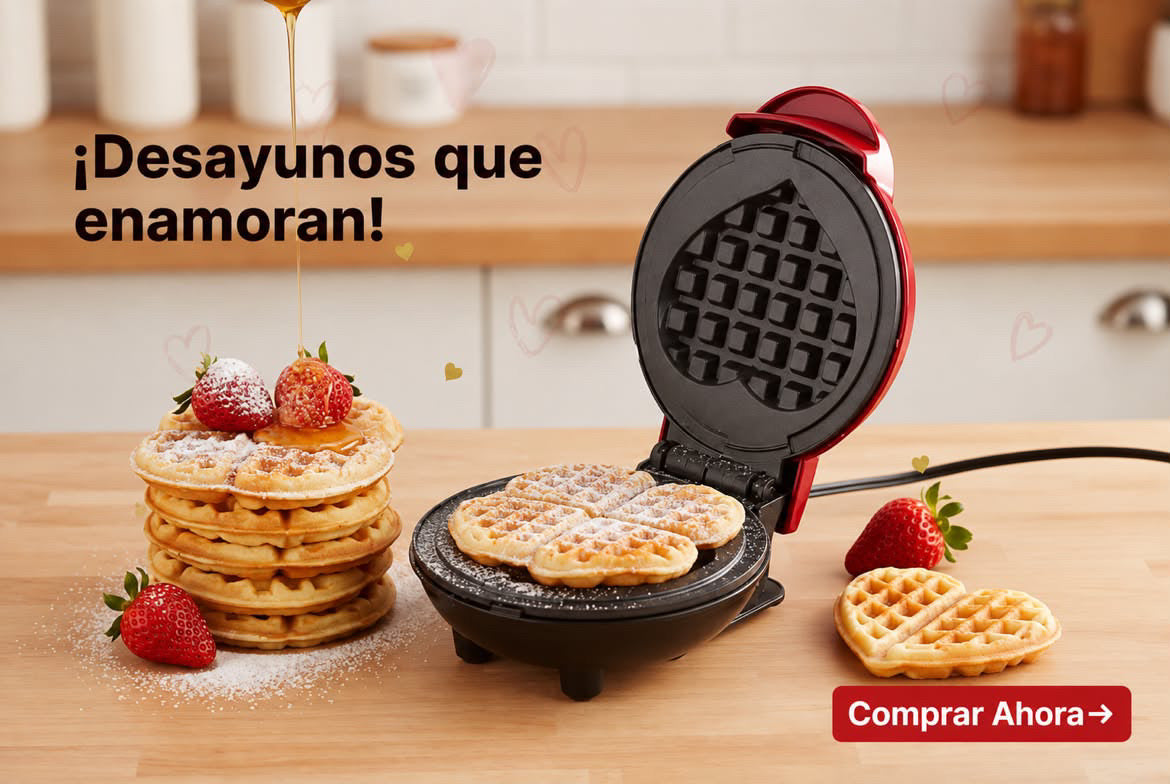 Mini Waflera Corazón — Waffles Perfectos en Minutos, Crocantes por Fuera y Suaves por Dentro.