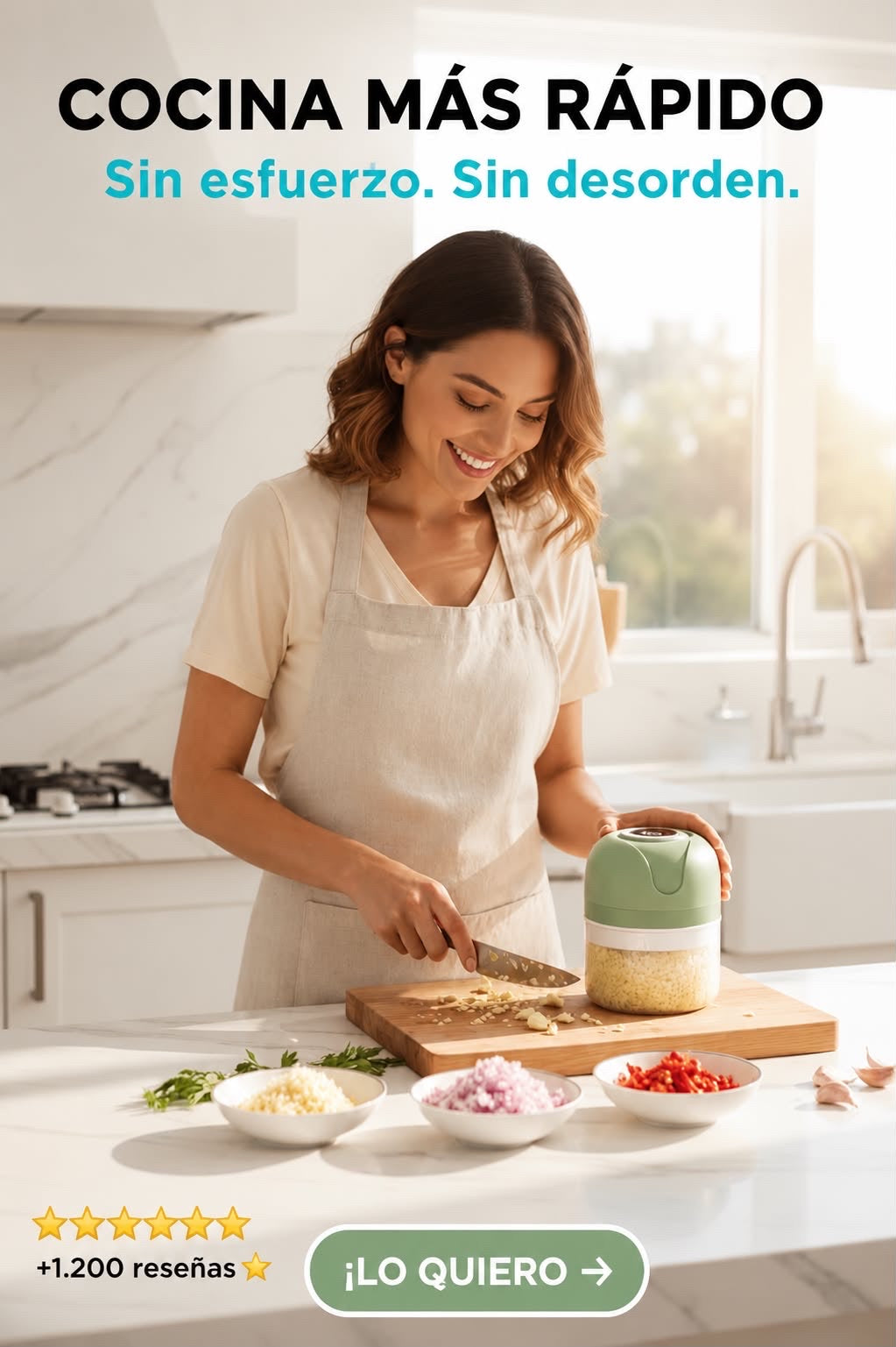 Procesador de Alimentos Mini — Pica, Tritura y Procesa en Segundos, Sin Ocupar Espacio.