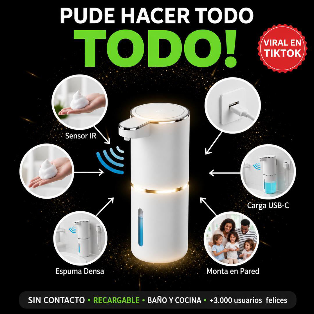 Dispensador de Jabón Automático — Sin Contacto, Recargable USB, Higiene Total en Tu Hogar.