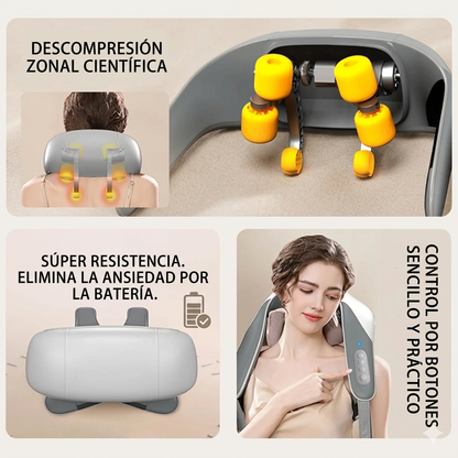 Detalle de los cabezales y controles del masajeador cervical
