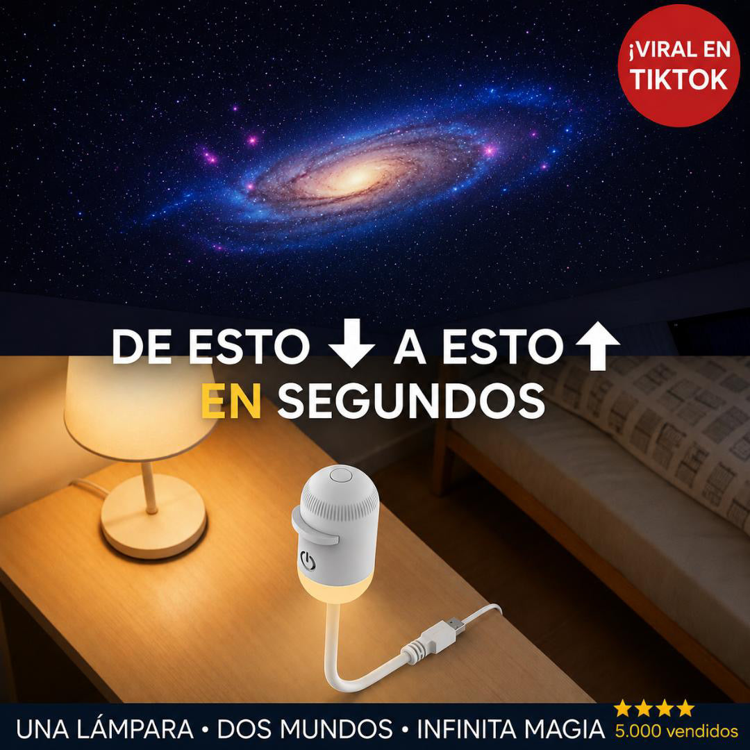 Proyector de Galaxias USB 2 en 1 — Lámpara de Noche + Universo Estrellado en Tu Habitación.
