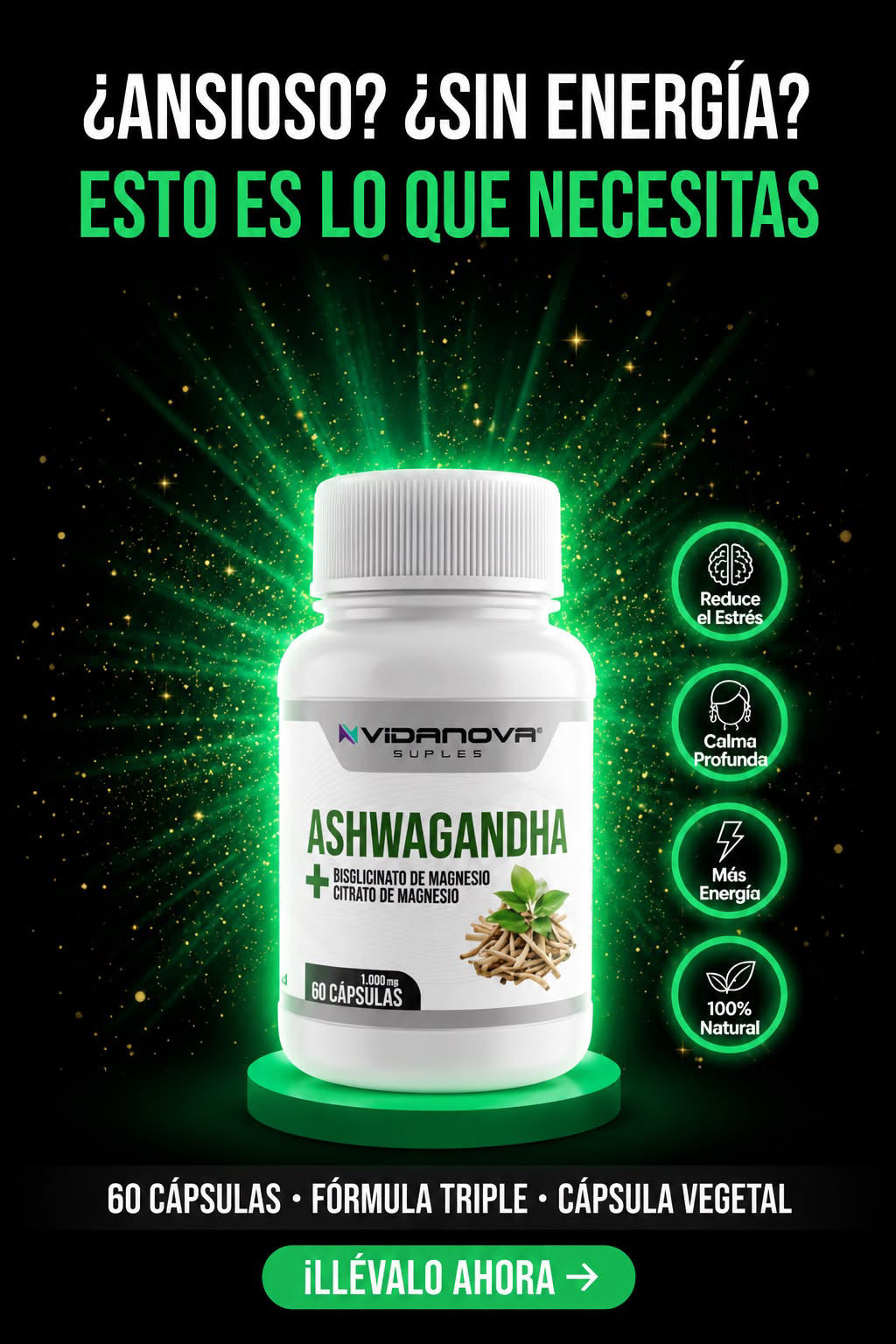 Ashwagandha + Magnesio — Menos Estrés, Mejor Sueño y Más Calma, de Forma Natural | 60 Cápsulas.