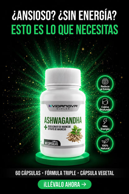 Ashwagandha + Magnesio — Menos Estrés, Mejor Sueño y Más Calma, de Forma Natural | 60 Cápsulas.