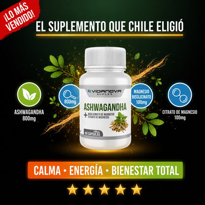 Ashwagandha + Magnesio — Menos Estrés, Mejor Sueño y Más Calma, de Forma Natural | 60 Cápsulas.