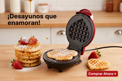 Mini Waflera Corazón — Waffles Perfectos en Minutos, Crocantes por Fuera y Suaves por Dentro.