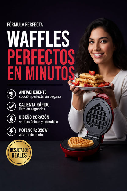Mini Waflera Corazón — Waffles Perfectos en Minutos, Crocantes por Fuera y Suaves por Dentro.