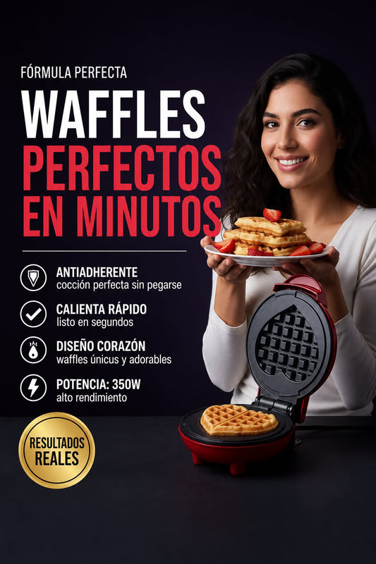 Mini Waflera Corazón — Waffles Perfectos en Minutos, Crocantes por Fuera y Suaves por Dentro.