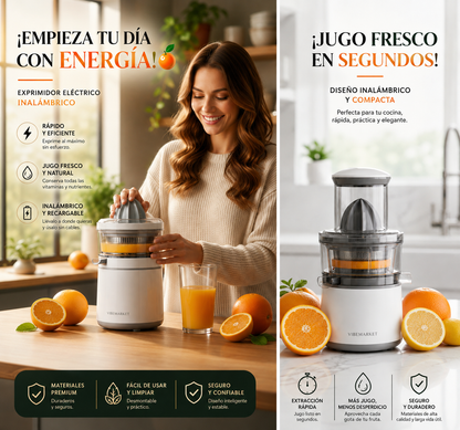 Exprimidor Eléctrico de Jugo Inalámbrico — Jugo Fresco en Segundos, Sin Cables ni Líos..