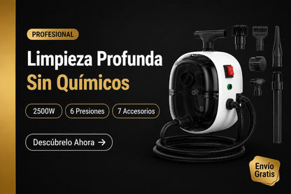 Limpiador a Vapor Profesional 2500W — Limpieza Profunda Sin Químicos, Con 6 Presiones y 7 Accesorios.
