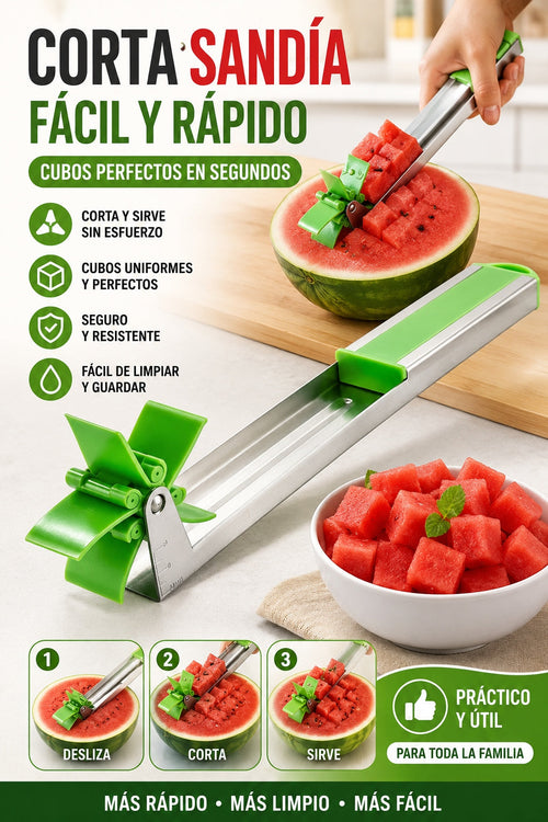 Cortador de Sandía en Cubos — Cubos Perfectos en Segundos, Sin Ensuciar.