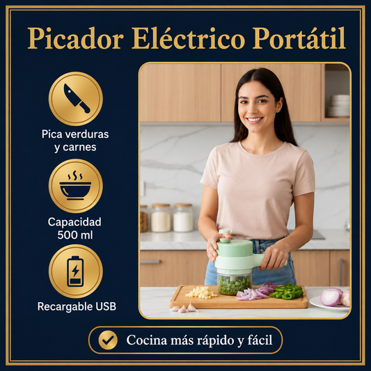 Picador Eléctrico de Verduras Portátil — Pica en Segundos.