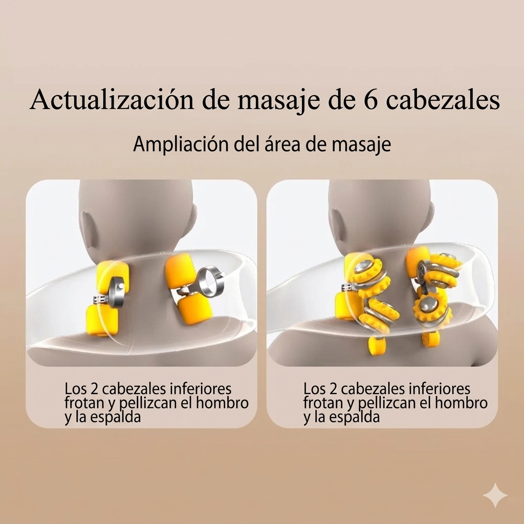 Ilustración de los cabezales de masaje en la zona cervical
