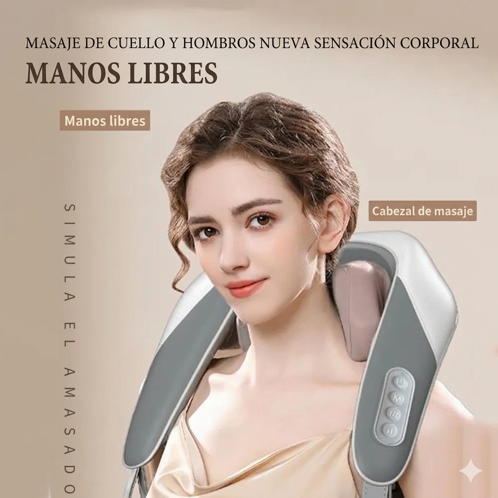 Funciones anunciadas del masajeador: amasamiento, calor y dos intensidades
