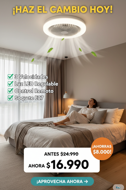 Ventilador de Techo con Luz LED Integrada — Fresco e Iluminado en Un Solo Producto, Silencioso y Elegante.