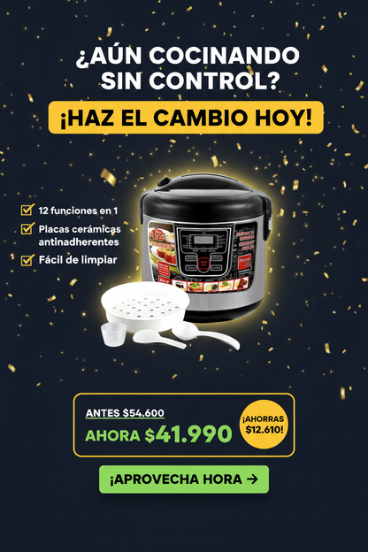 Olla Eléctrica Digital 12 en 1 — Cocina Todo Sin Esfuerzo, Con Placas Cerámicas Antiadherentes.