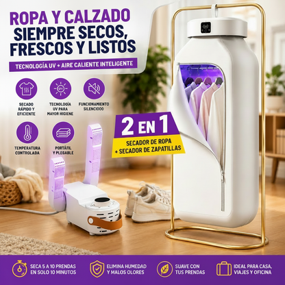 Secadora de Ropa y Zapatillas 2 en 1 — Seca Rápido, Elimina Olores y Cuida Tu Calzado, Sin Esperas.