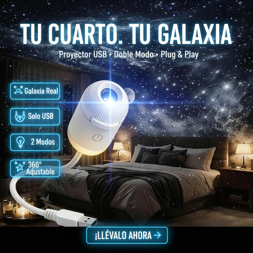 Proyector de Galaxias USB 2 en 1 — Lámpara de Noche + Universo Estrellado en Tu Habitación.